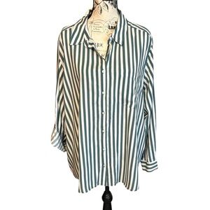Jane and Delancey Striped Shirt Button Down Green and White Size 1X